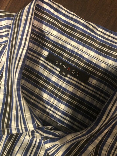 Men's Synergy Button Front Short Sleeve Blue And Black, Shirt Size 2xl - Picture 2 of 6