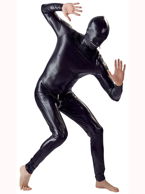 COMBINAISON ÉLASTIQUE EN WETLOOK POUR HOMME CATSUIT BONDAGE NOIR - Bild 3 von 4