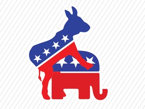 cool democratic donkey over republican elephant political party car