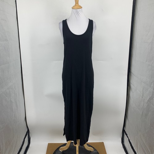 H&M Tank Dress Women S Small Black Ribbed Scoop Neck Racerback Stretch Slit Maxi - Picture 2 of 13