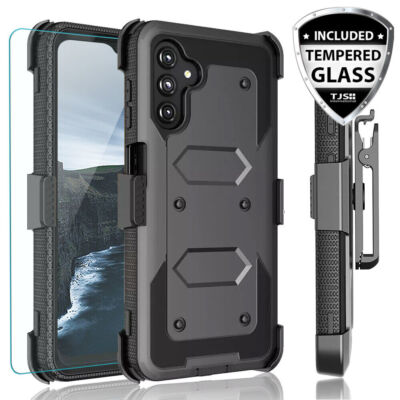 For Samsung Galaxy A15 5G Armor Rugged Case Belt Clip Holster+Tempered Glass