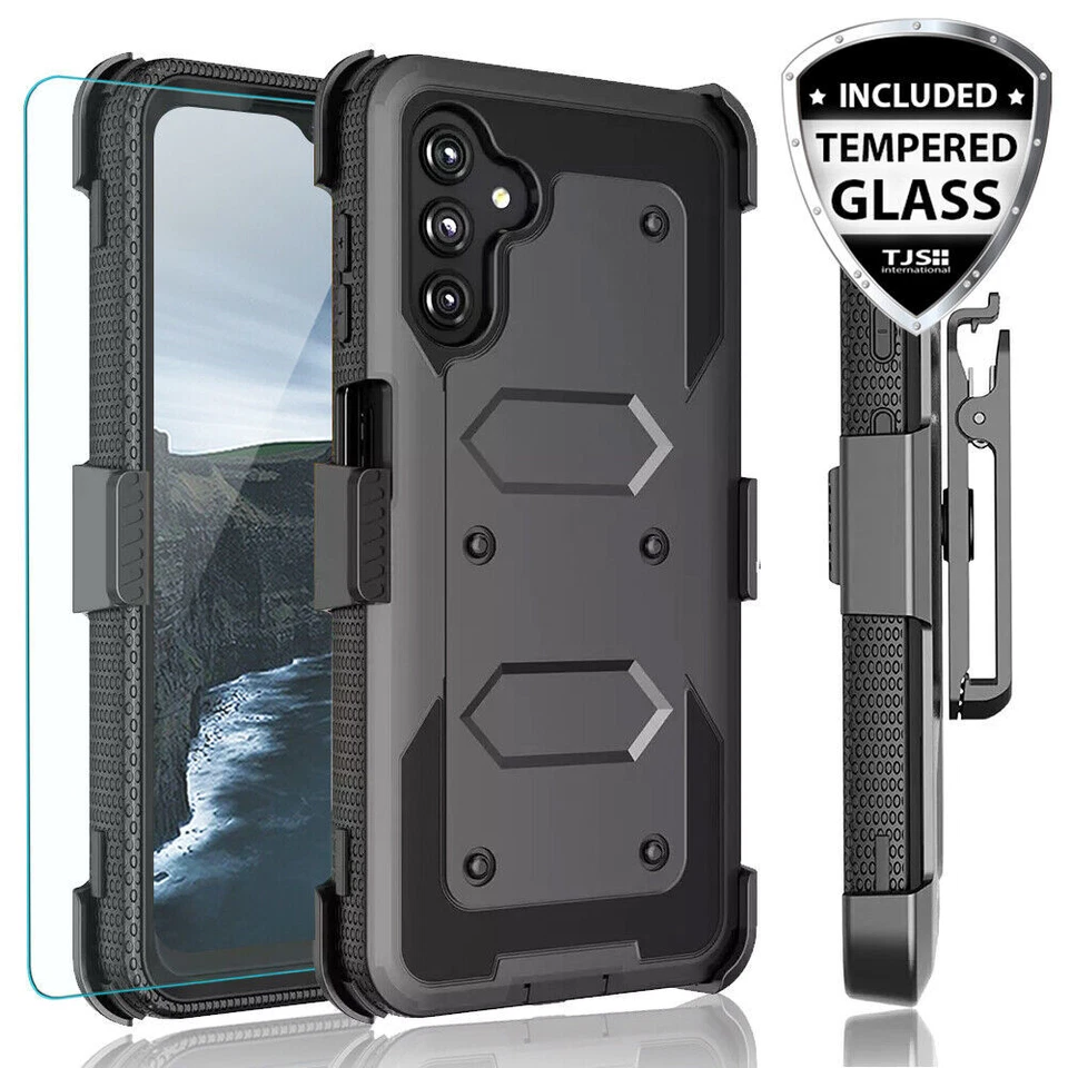 For Samsung Galaxy A15 5G Armor Rugged Case Belt Clip Holster+Tempered Glass