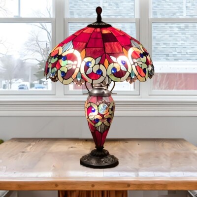 Tiffany Style Stained Glass Victorian Design 2-light Table Reading