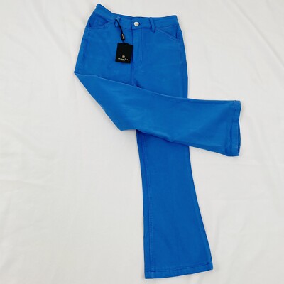 Massimo Dutti Blue skinny fit High Waist Fit Flare Crop Pants Size 2 NWT