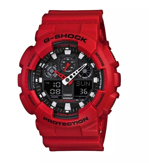 Casio G Shock GA 100B 4A Red Analog Digital Mens Watch 200M GA 100
