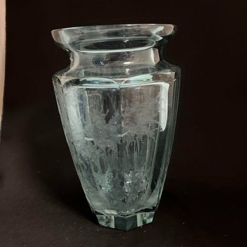 Moser Crystal Vase Hand-Carved Deer Floral Design Clear Purple Octagon 27cm - Picture 13 of 16