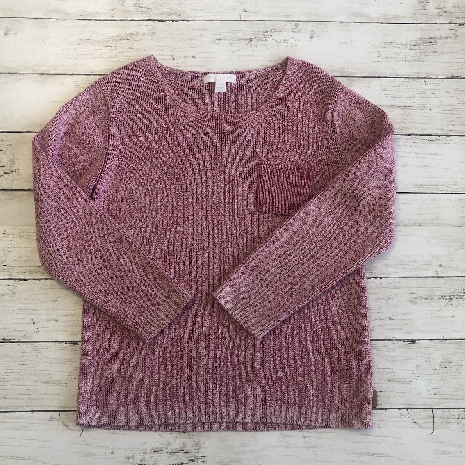 BURBERRY Children Heathered White/Pink Scoop Neck Pullover Knit Sweater Sz 10Y