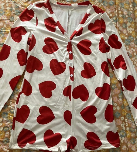 Women’s Hearts Long Sleeve Shorts Jumpsuit Pjs Size XL - Picture 4 of 7