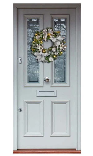 Pre Lit Decorated Silver Premier Christmas Door Wreath Garland Warm White Lights