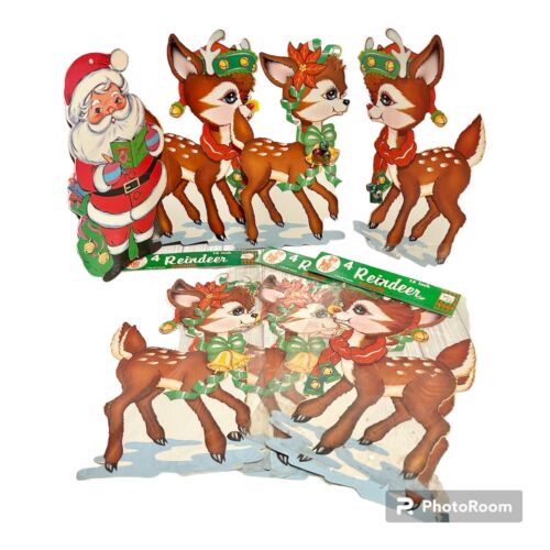 Vintage 1970s Reindeer Santa Paper Cut Outs USA Bristle Company Set of 15 - Picture 1 of 9