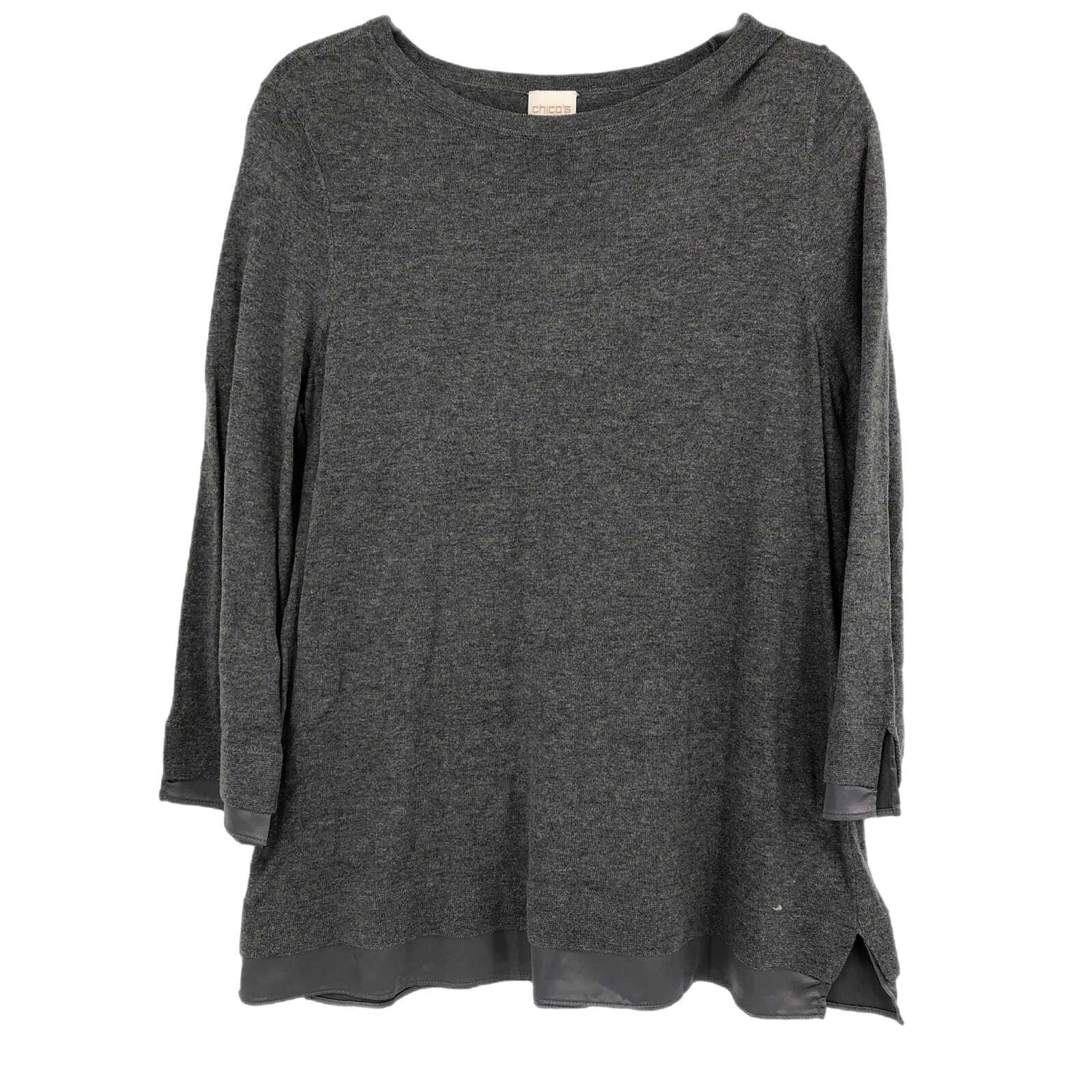 Chico's Gray Basic Round Neck Sweater | Classic C… - image 1