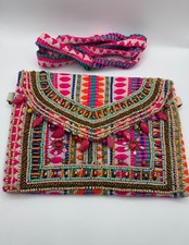 KALAMI RUMI Borsa pochette ricamata decorata perline indiana fucsia