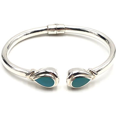 STERLING 925 7 ZOLL FLEXIBLER AQUA EDELSTEIN ARMREIF ARMBAND 17,1 g