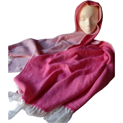 Pink Cashmere Shawl Stole Wrap Scarf With Tassel 78" Handmade Diamond Pattern
