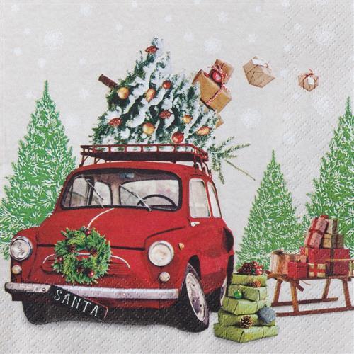 20 Servietten Last Minute Auto Weihnachtsbaum Weihnachten Winter Tischdeko 33X-image