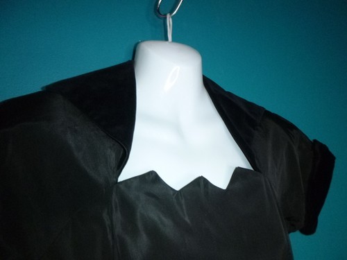 Vtg 40's 50's Joan Miller Black Acetate Dress Zig Zag Neck Velvet Trim Sz S/M - Picture 5 of 12