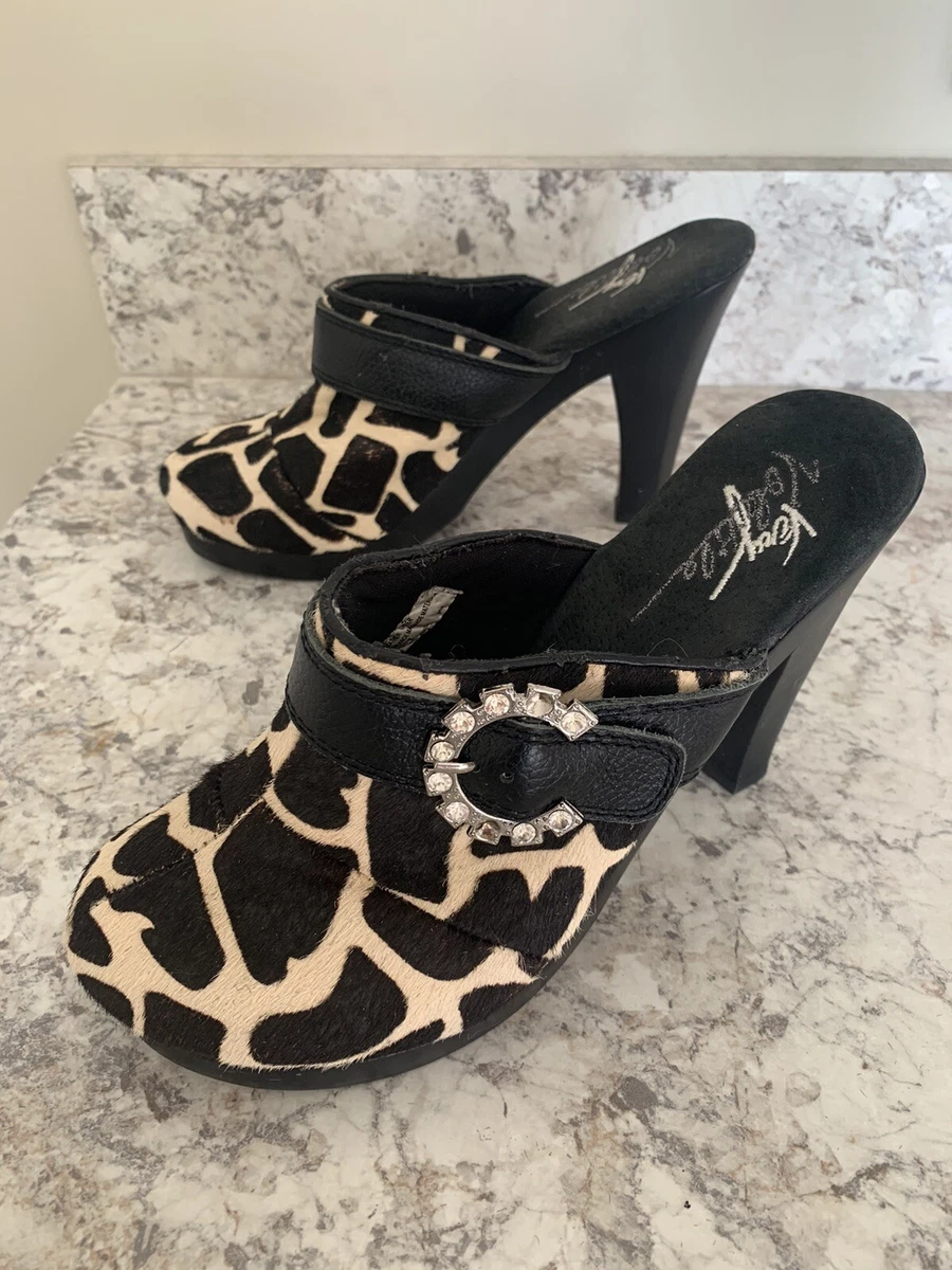 Chaps Very Volatile Black giraffe print . Size 7. Clogs shoes heels