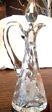 Cut Glass Cruet Faceted Stopper American Brilliant Daisies/Hobstar/Leaves 9 1/2"