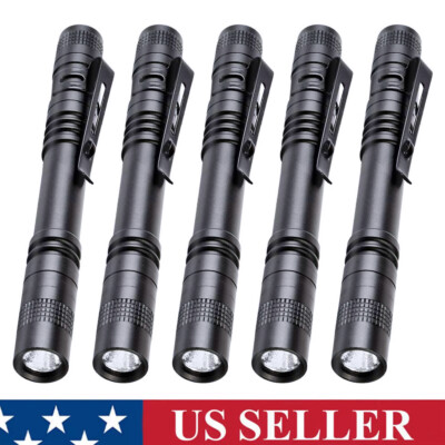 5 x LED Flashlight Clip Mini Light Penlight Pocket Portable Pen Torch Lamp