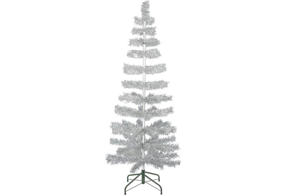 60" Retro Silver Tinsel Christmas Tree Vintage Feather Style XMASS Holiday 5FT - Image 4 of 4