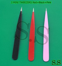 3 Pcs MINI TWEEZERS SHARP -Color Red Black Pink