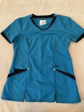 Scrubstar active scrub top XS teal black trim stretch