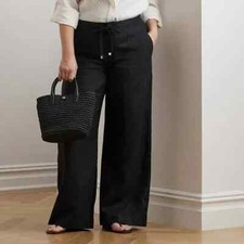 NWT Lauren Ralph Lauren Woman Black Linen Drawcord Pant 18 Preppy Quiet Luxury
