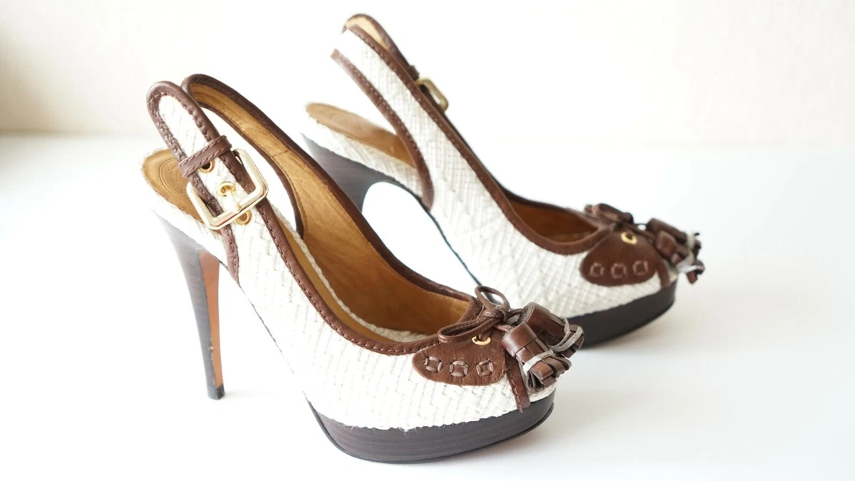 Zara Woman Brown White Heels Sandals Spring Summer 2011 Size 37 Used Leather