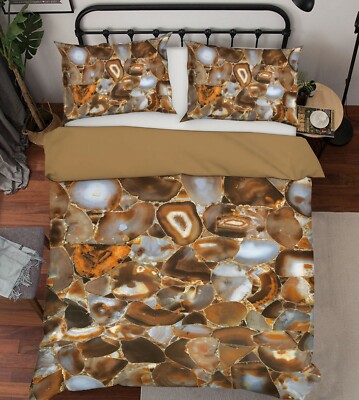 3D Brown Stone ZHUA633 Bed Pillowcases Quilt Duvet Cover Set Queen King Zoe