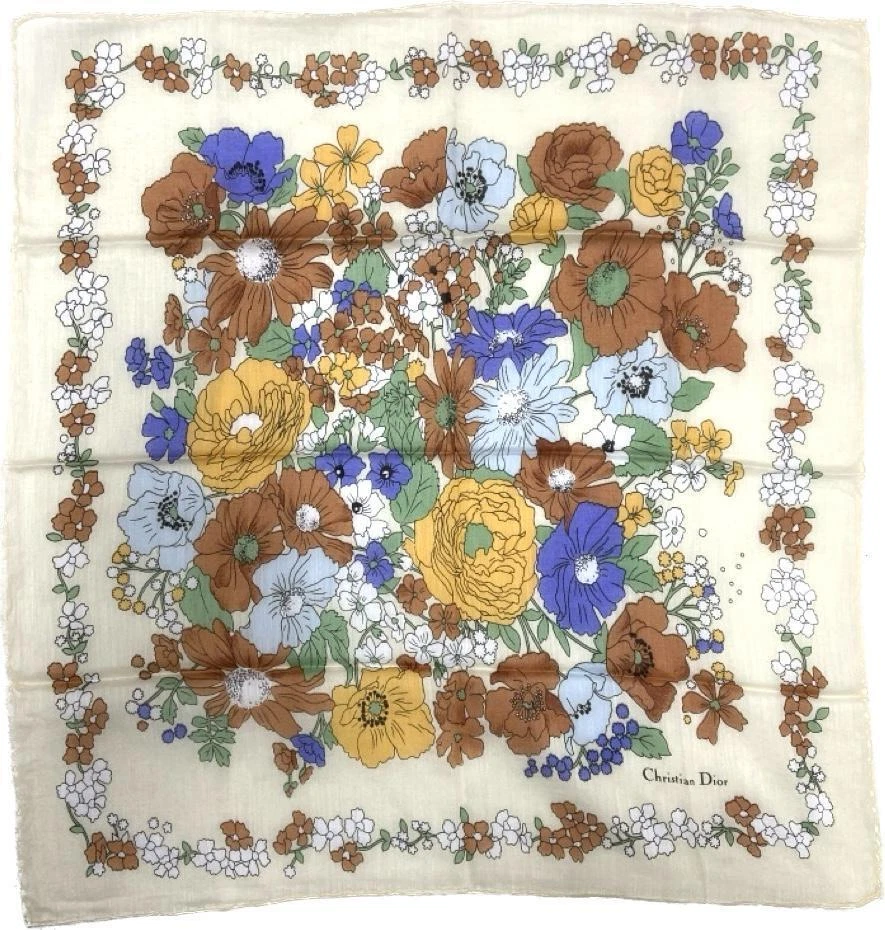 Authentique foulard Christian Dior motif fleurs 44 x 42 cm décontracté multicolore 02K