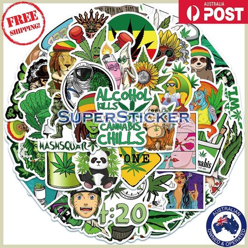50pcs Weed Leaf 1 Fun Marijuana Cannabis Smoking Vinyl Stickers ...