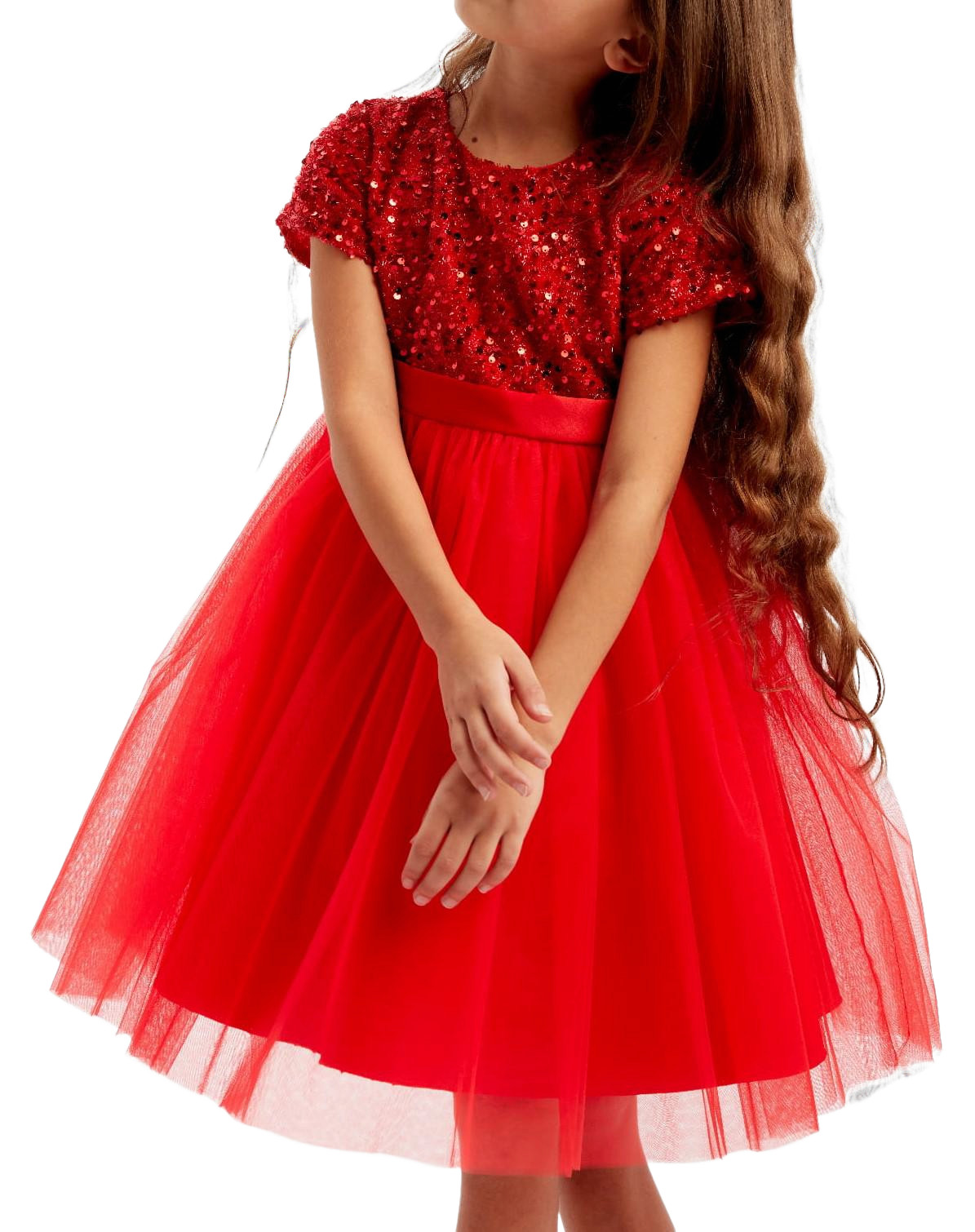 Vestido de Niña Elisa Rojo con Lentejuelas, Elegante para Eventos Especiales
