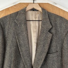 VTG Tweed Jacket Mens 42R Brown Herringbone 2 Button Shetland Wool Sport Coat