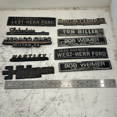 Lot Of 10 Vintage Plastic Car Dealership Advertising License Plate Toppers