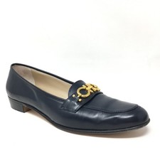 Salvatore Ferragamo Gancini Loafers Pump Heels Shoes Womens Size 9 4A Navy Blue