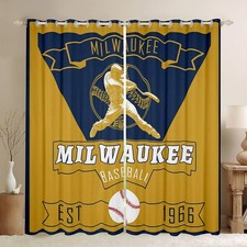 Baseball Blackout Curtains Milwaukee Darkening Drapes for Bedroom Living Room...