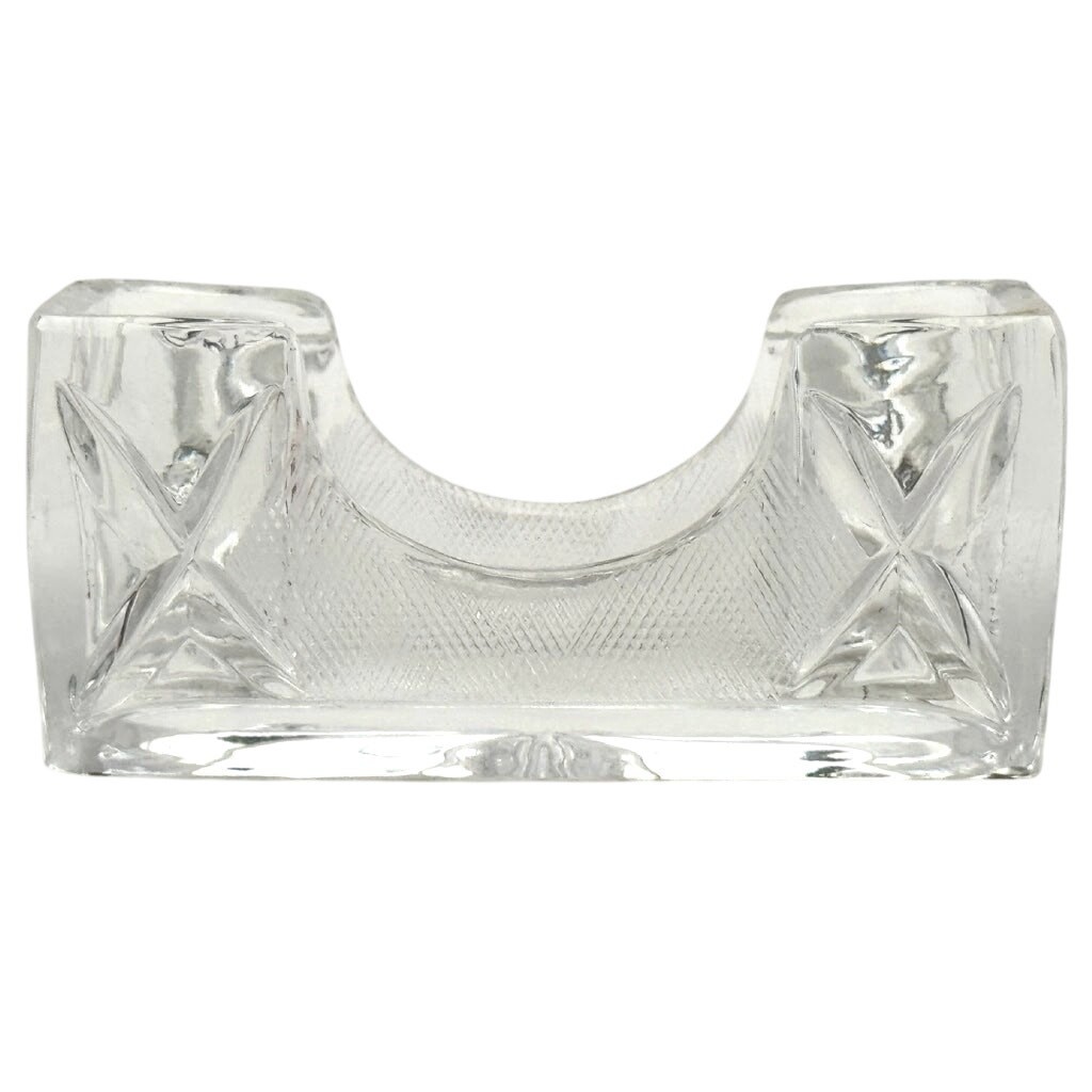 Art Deco Style Clear Cut Glass Toothpick Holder Rectangular Starburst Crosshatch