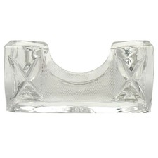 Art Deco Style Clear Cut Glass Toothpick Holder Rectangular Starburst Crosshatch