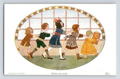 Kinder: Künstler, H. Willebeek Le Mair. ''Follow-My-Leader''. Unbestellte Postkarte.
