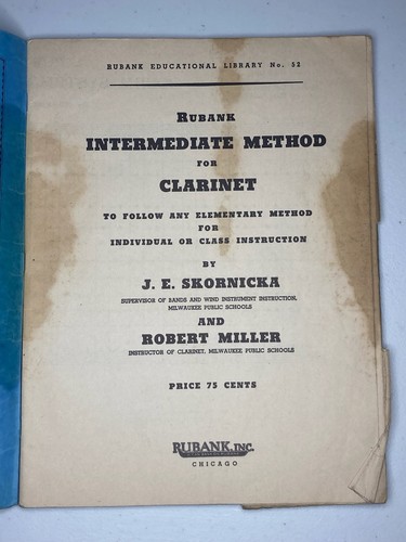 Rubank Intermediate Method Clarinet No. 52 JE Skornicka Robert Miller Music Book - Picture 2 of 6