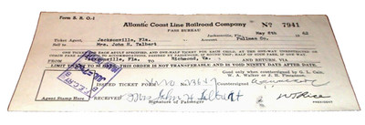 1962 ATLANTIC COAST LINE ACL RAILROAD EMPLOYEE PASS BUREAU PULLMAN FEC MIAMI FL