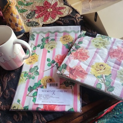 MacKENZIE CHILDS Garden Gala TEA/DISH TOWEL W/matching Dinner Paper Napkins