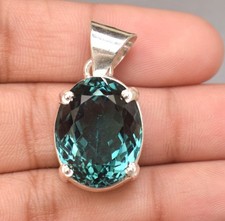 33.20 Ct Natural Blue Green Tourmaline Oval Shape Sterling Silver Pendent