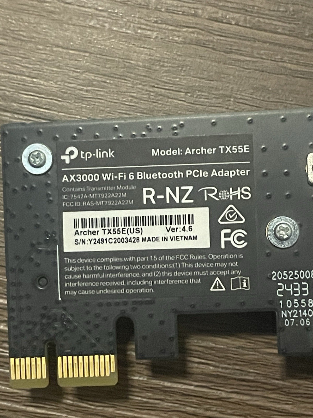 TP-Link Archer TX55E AX3000 Wi-Fi 6+ Bluetooth 5.3 PCIe Gaming Adapter Card