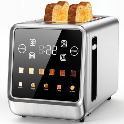 Touch Screen Toaster 2 Slice, Stainless Steel Smart Digital Toasters with Sin...