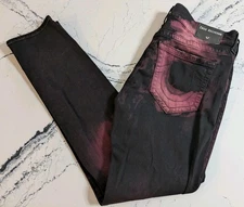 True Religion Jeans 36x33 Rocco Relaxed Skinny Red Black Distressed 