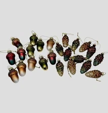NEW Lillian Vernon 24 Holiday Glass Pine Cone Acorn Ornaments Mini Glitter Fall