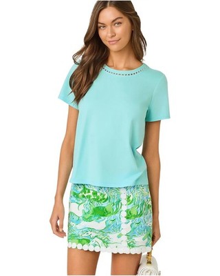 Lilly Pulitzer Clairmont Pearl Knit cotton Top ''Daydream Blue'' NWT Size Medium