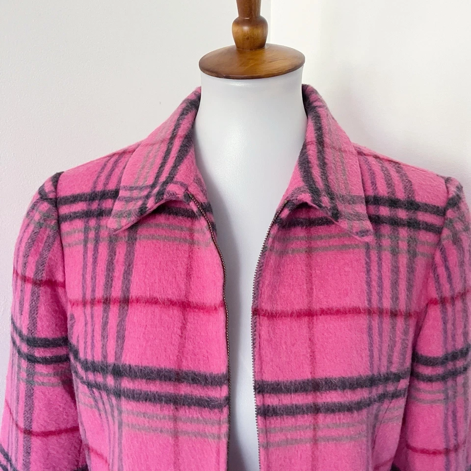 Chaqueta Blazer Vintage Años 90/Y2K Rosa Mezcla Mohair Lana A Cuadros Acrílico Escuela Niña Foto 3 de 4