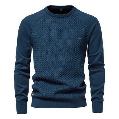 Men Knit Jumpers Solid Casual Sweaters Round Neck Pullovers Spliced Long Sleeve